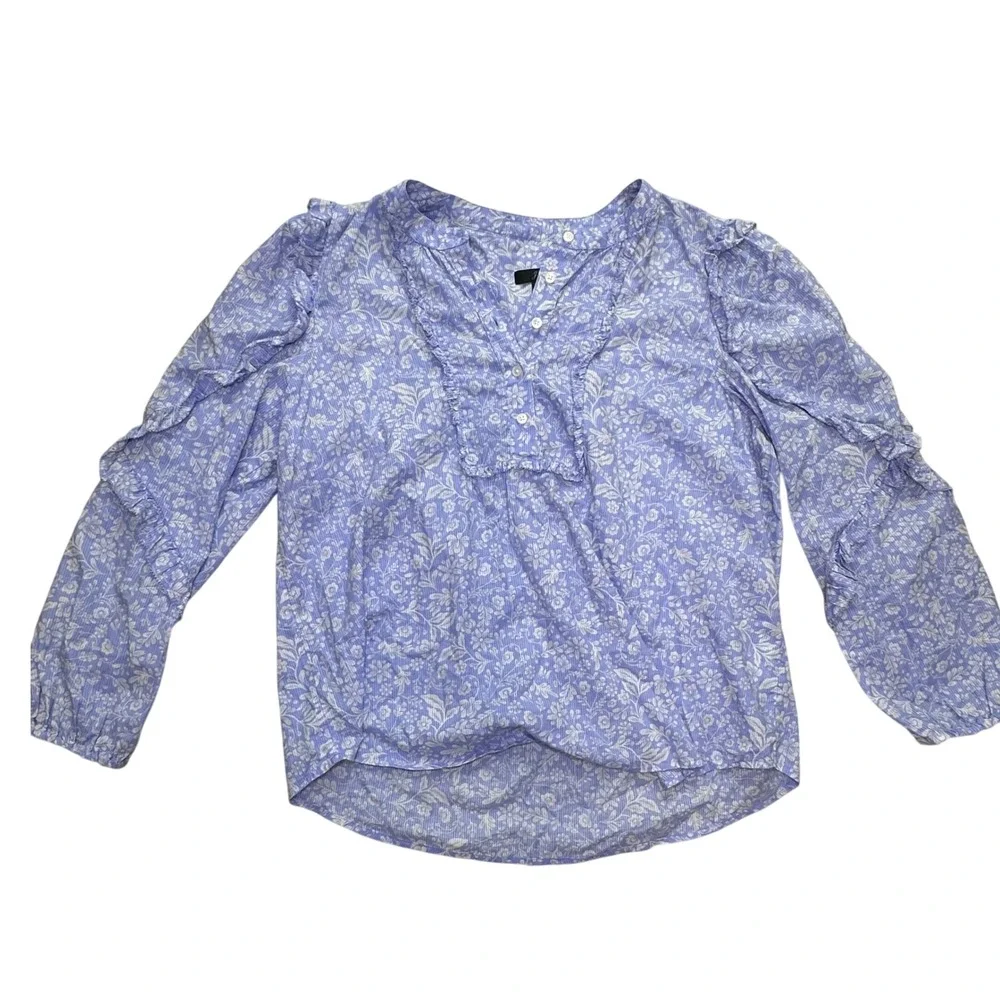 J.Crew Lavender Floral Ruffle Popover Blouse Soft Autumn Cottagecore Fall medium